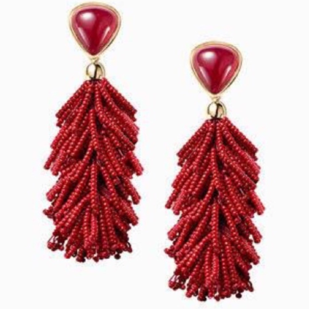 Stella & Dot | V Riva Burgundy Red 2-in-1 Hand-beaded Tassel Statement E… - Picture 2 of 6